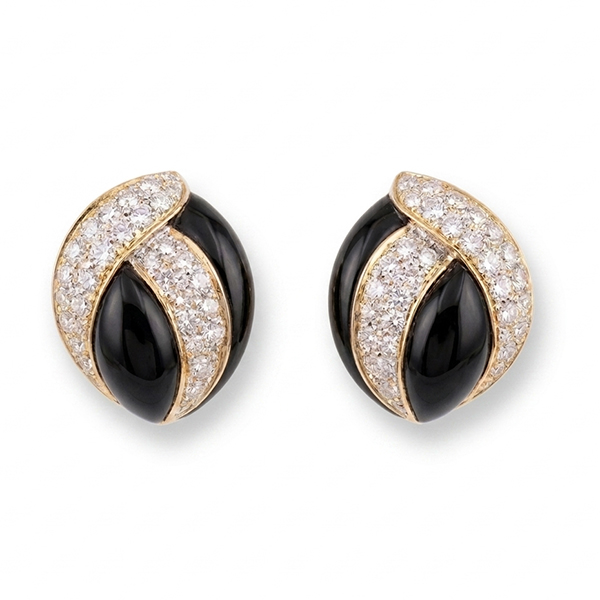 18K Onyx and Diamond Earrings